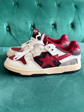 Bape Kids White, Red and Black Star Sneakers